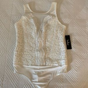 Lulus White High Neck Lace Bodysuit
